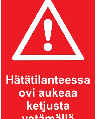 Hädaolukorras avaneb uks ketist tõmmates, helkurkleebis, 200x300 mm