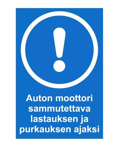 Auto mootor tuleb välja lülitada, kleebis, 200x300 mm
