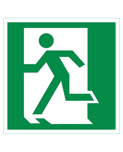 Väljapääsu silt vasakul, plastikust helkur 1 mm, 200x200 mm