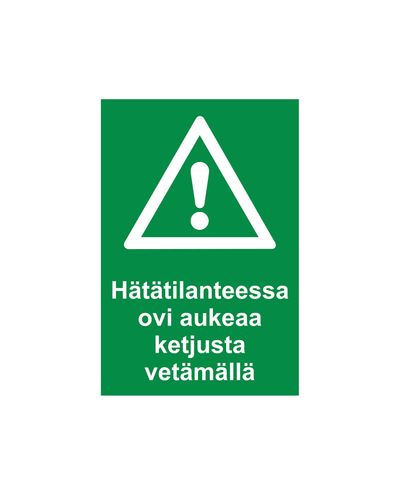 Hädaolukorras avaneb uks ketist tõmmates, helkurkleebis, 200x300 mm
