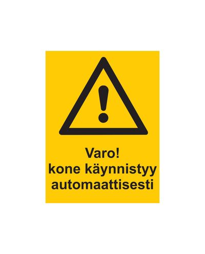 Ettevaatust, masin käivitub automaatselt, kleebis, 200x300 mm Ettevaatust, masin käivitub automaatselt, kleebis, 200x300 mm