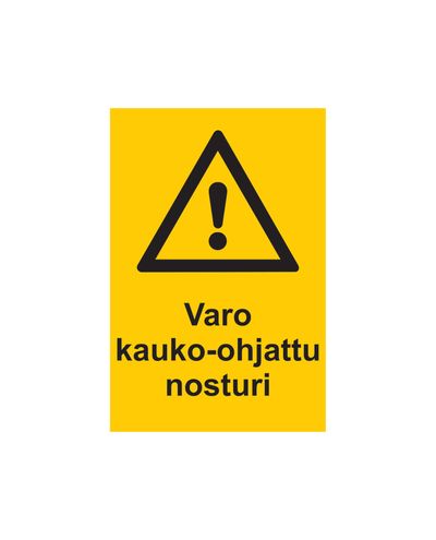 Ettevaatust, puldiga juhitav kraana, kleebis, 200x300 mm