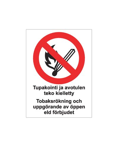 Suitsetamine ja lahtise tule kasutamine keelatud. Rootsi kleebis, 200x300 mm.