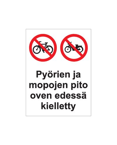 Jalgrattad ja mopeedid ukse ees keelatud, kleebis, 200x300 mm