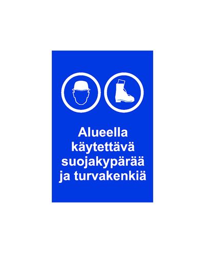 Ala kohal on kohustuslik kanda kaitsekiivrit ja turvajalatseid, kleebis, 200x300 mm