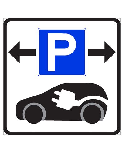 Elektriauto laadimispunkt P-nooltega, kleebis, 400x400 mm
