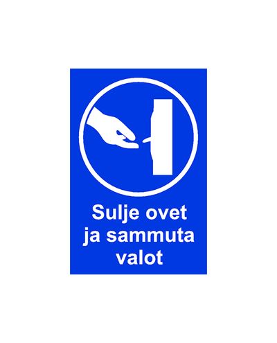 Sulgege uksed, lülitage tuled välja, kleebis, 200x300 mm